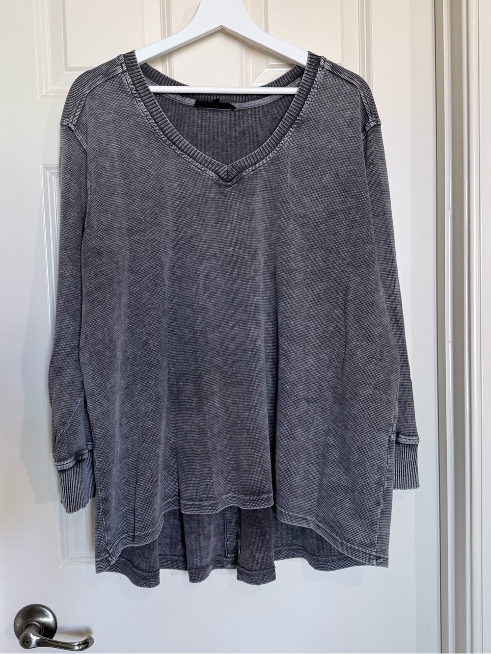 Jane and Delancey Washed Gray V-Neck Pullover Sweater